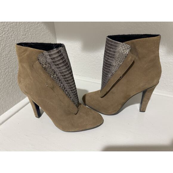 Suede Snakeskin Panel Pointed Toe Stiletto Ankle Boots - Picture 1 of 7